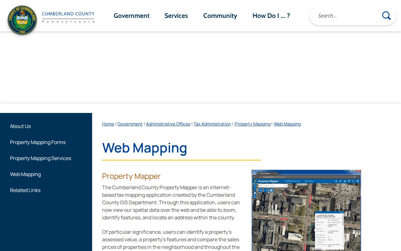 East Pennsboro Township ZIP codes source showing Cumberland County web mapping access