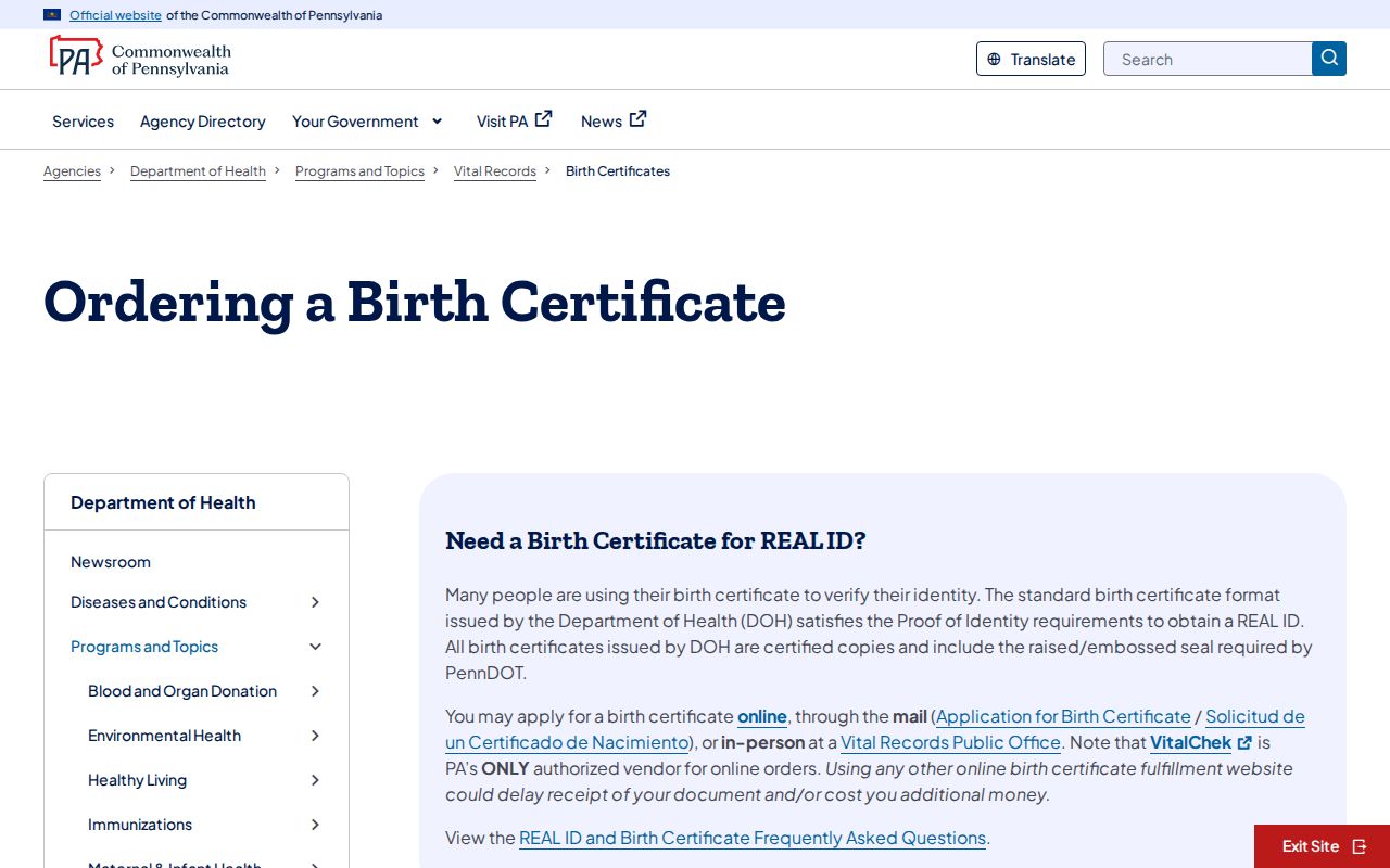 East Pennsboro Township resident lookup reference to Pennsylvania birth certificate application