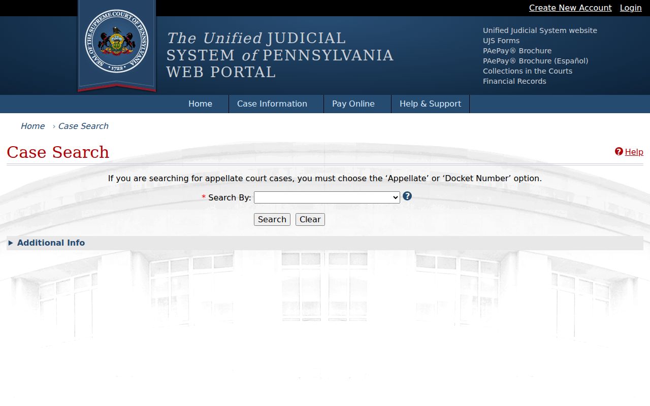 East Pennsboro Township residents directory view of Pennsylvania UJS Case Search filters